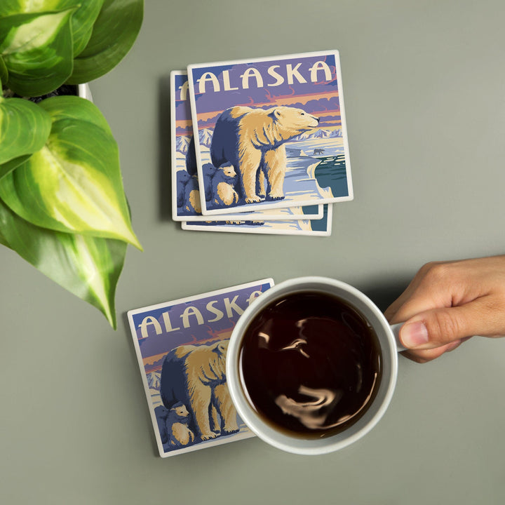 Alaska, Polar Bear at Sunrise, Coasters Coasters Lantern Press 
