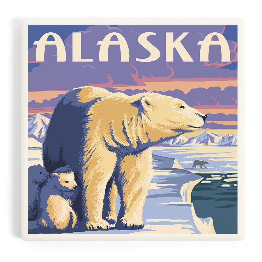 Alaska, Polar Bear at Sunrise, Coasters Coasters Lantern Press 