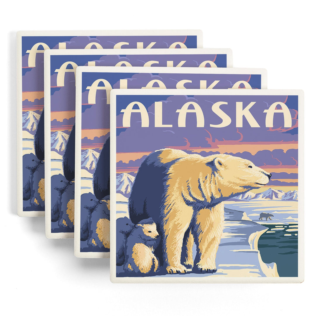 Alaska, Polar Bear at Sunrise, Coasters Coasters Lantern Press 