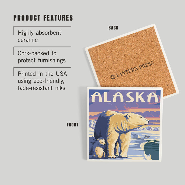 Alaska, Polar Bear at Sunrise, Coasters Coasters Lantern Press 