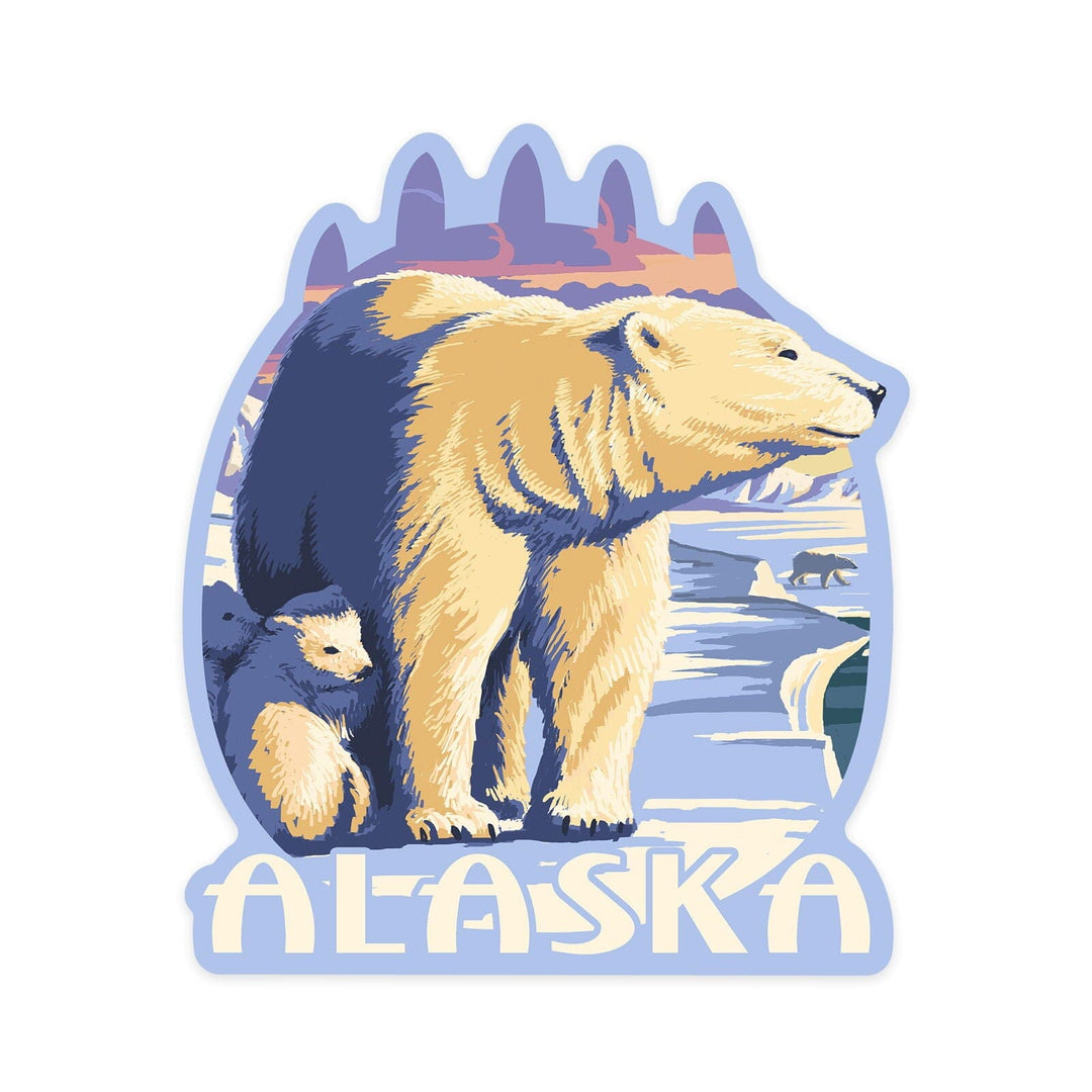 Alaska, Polar Bear at Sunrise, Contour, Vinyl Sticker Sticker Lantern Press 