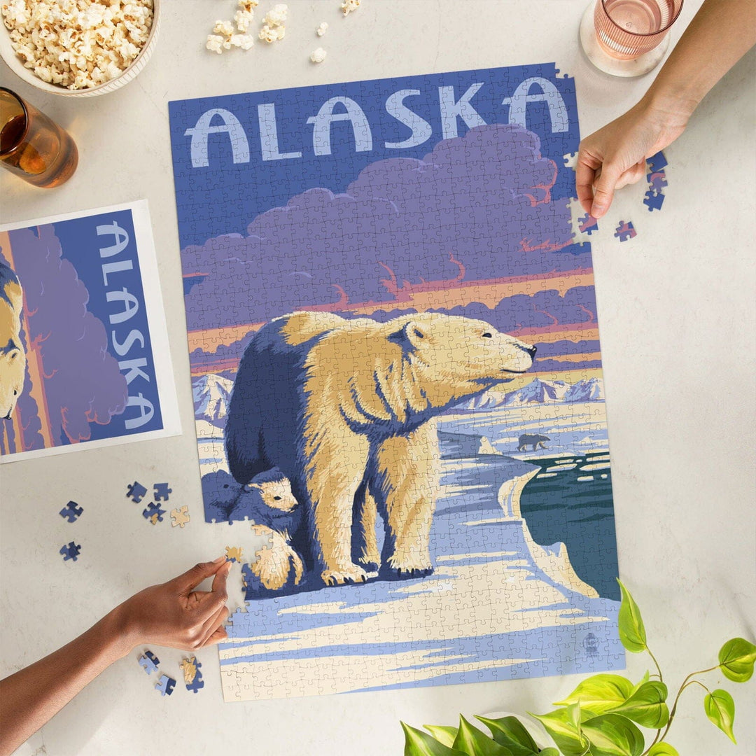 Alaska, Polar Bear at Sunrise, Jigsaw Puzzle Puzzle Lantern Press 