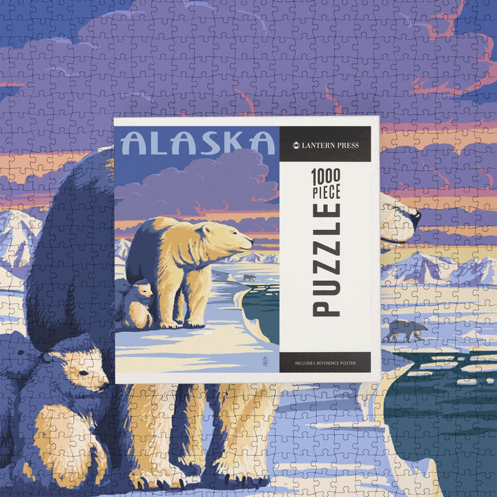 Alaska, Polar Bear at Sunrise, Jigsaw Puzzle Puzzle Lantern Press 