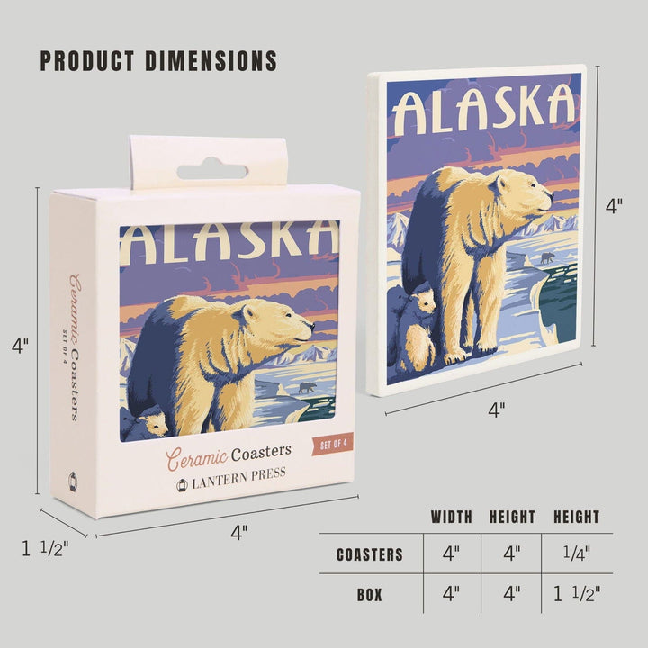 Alaska, Polar Bear at Sunrise, Lantern Press Artwork, Coaster Set Coasters Lantern Press 