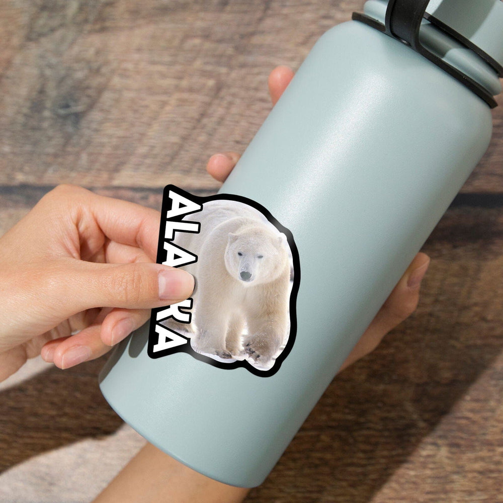 Alaska, Polar Bear, Contour, Vinyl Sticker Sticker Lantern Press 