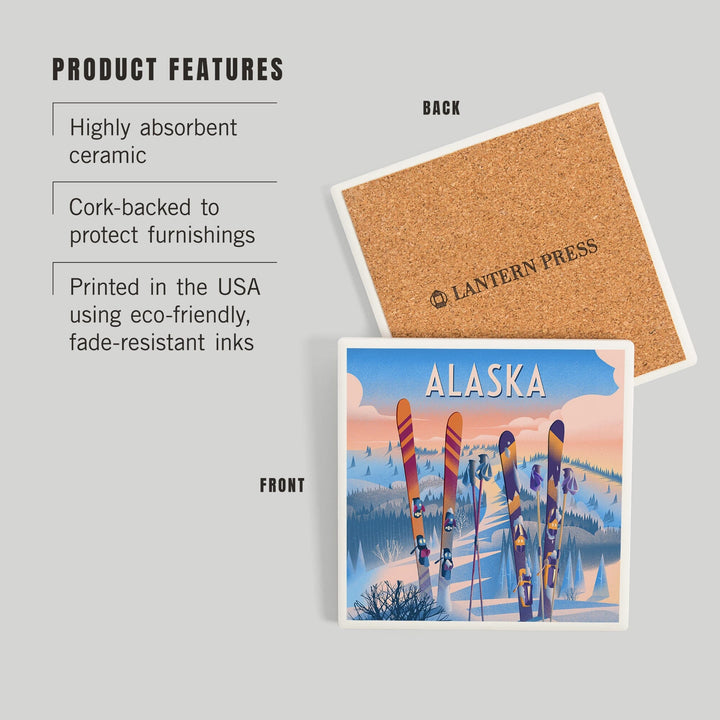 Alaska, Prepare for Takeoff, Skis in Snowbank, Coasters Coasters Lantern Press 