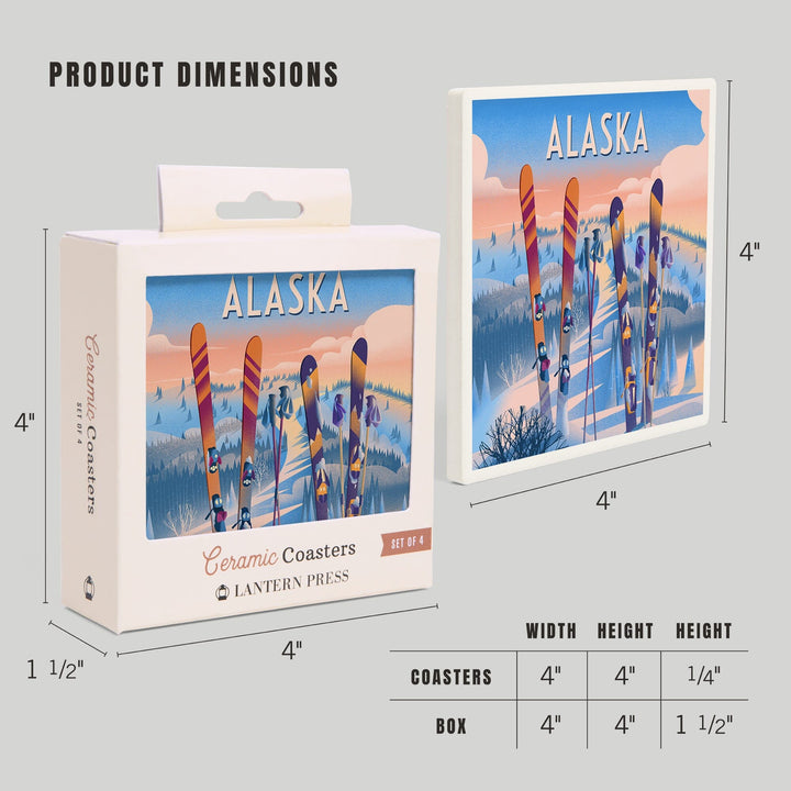 Alaska, Prepare for Takeoff, Skis in Snowbank, Coasters Coasters Lantern Press 