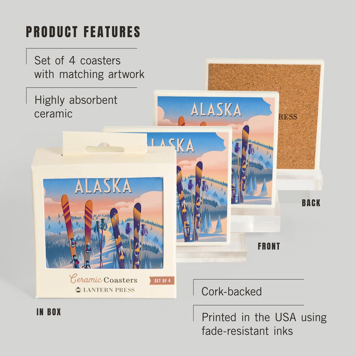 Alaska, Prepare for Takeoff, Skis in Snowbank, Coasters Coasters Lantern Press 