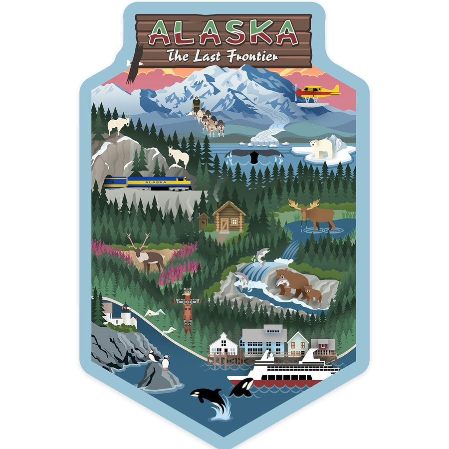 Alaska, Retro Scenes, Contour, Vinyl Sticker Sticker Lantern Press 