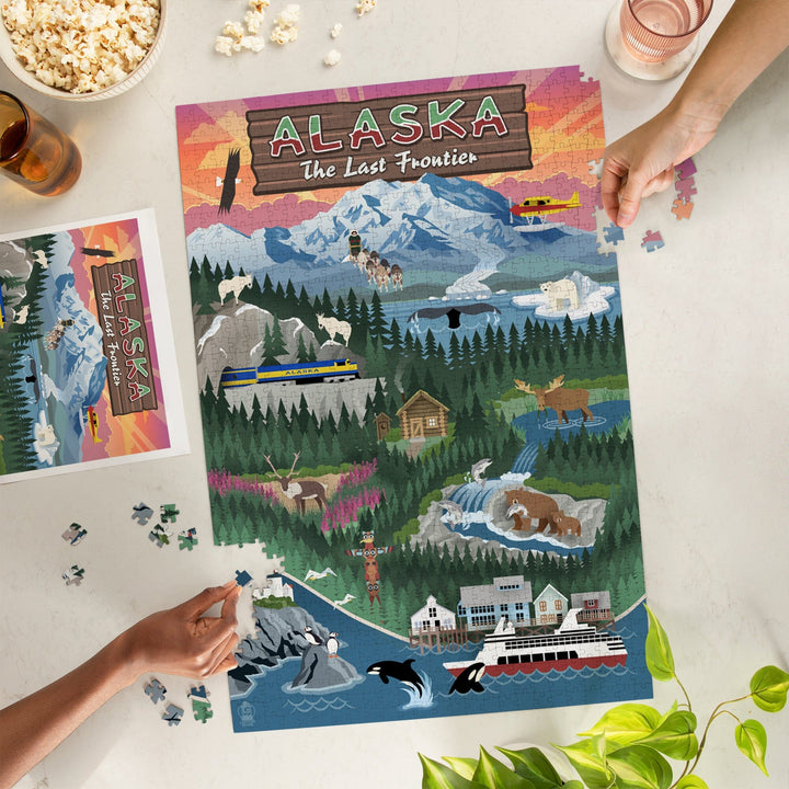 Alaska, Retro Scenes, Jigsaw Puzzle Puzzle Lantern Press 