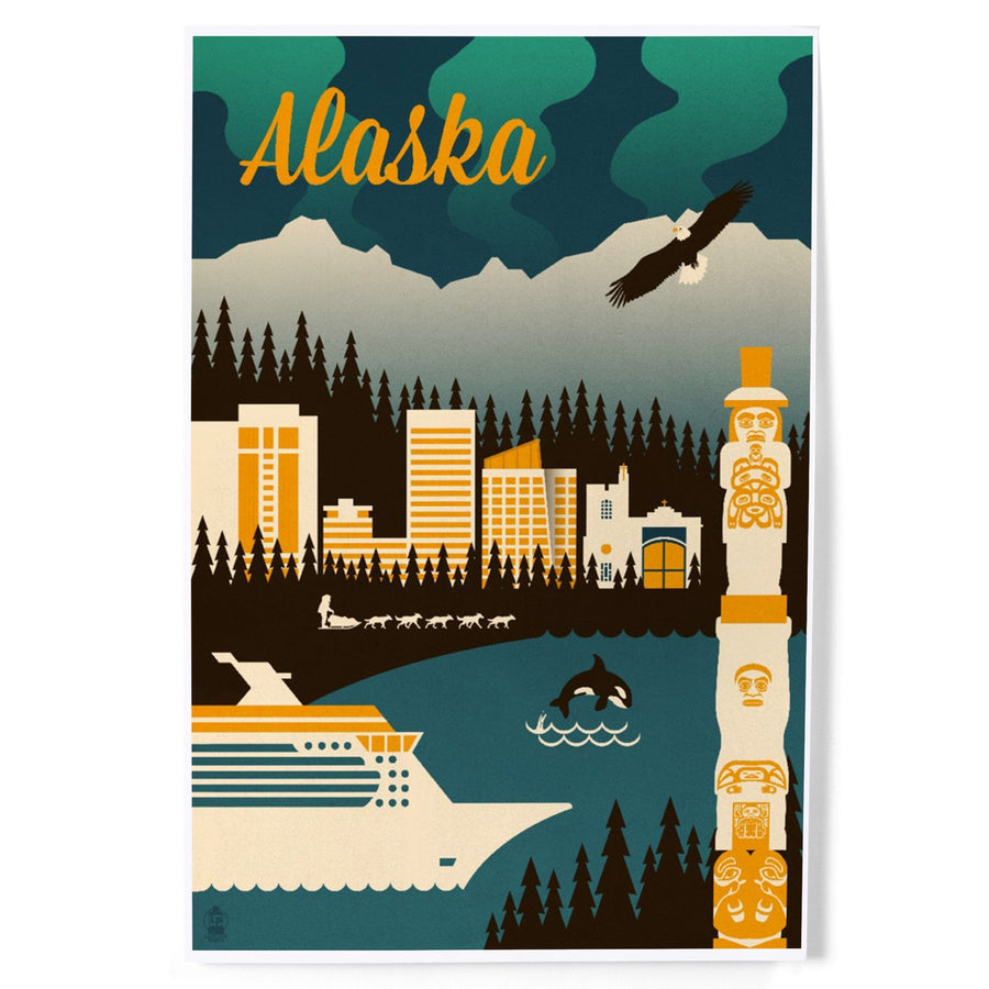 Alaska, Retro Skyline, Art & Giclee Prints Art Lantern Press 