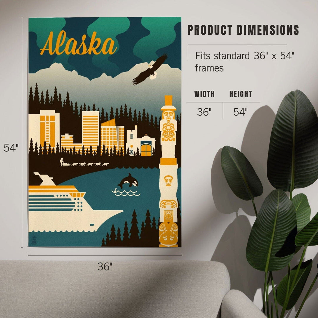 Alaska, Retro Skyline, Art & Giclee Prints Art Lantern Press 