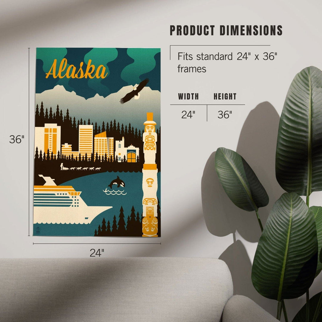 Alaska, Retro Skyline, Art & Giclee Prints Art Lantern Press 