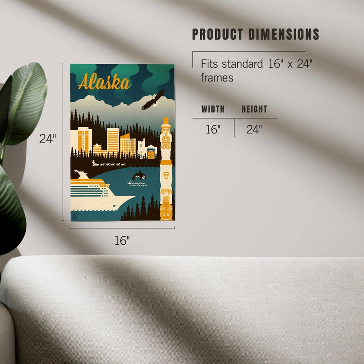 Alaska, Retro Skyline, Art & Giclee Prints Art Lantern Press 