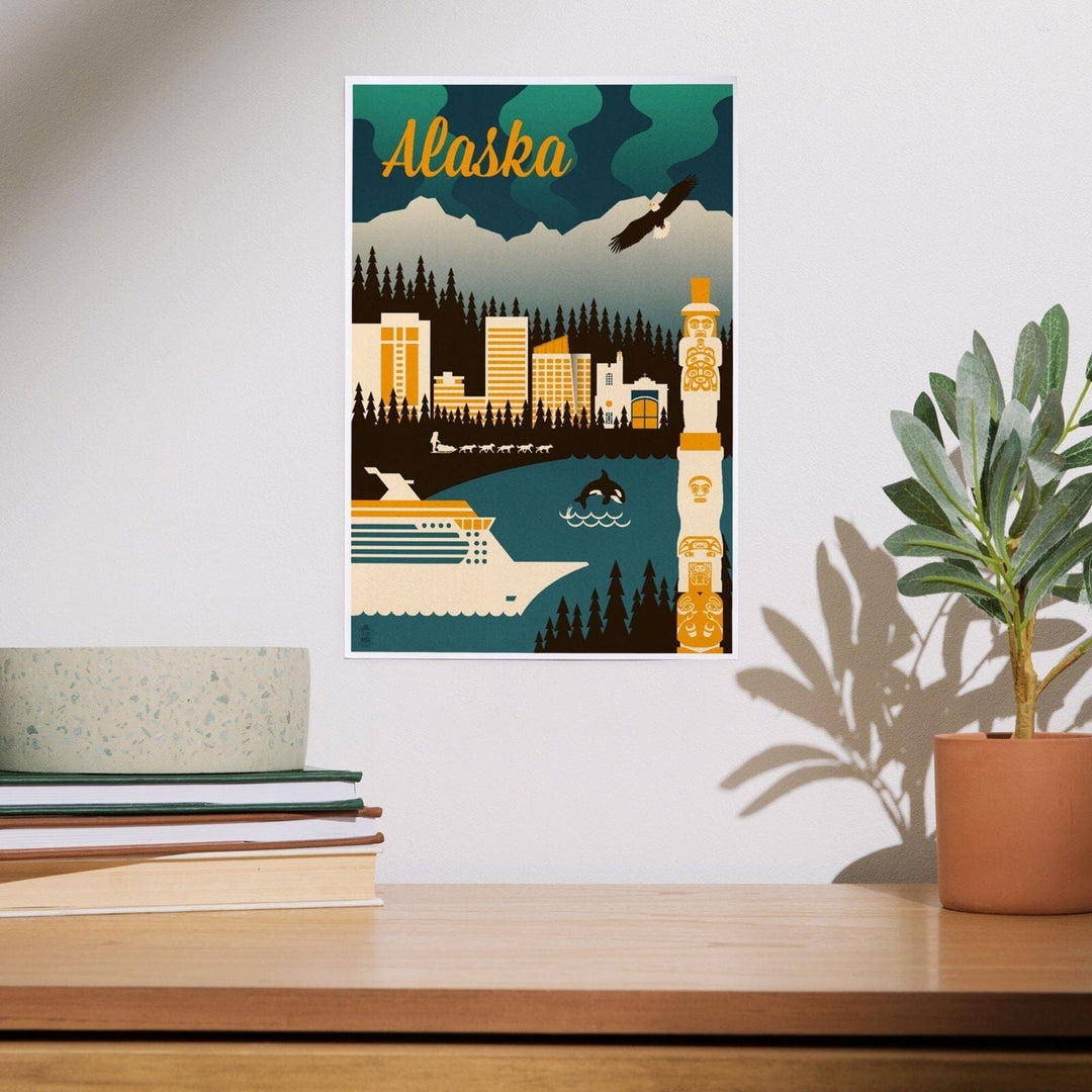 Alaska, Retro Skyline, Art & Giclee Prints Art Lantern Press 