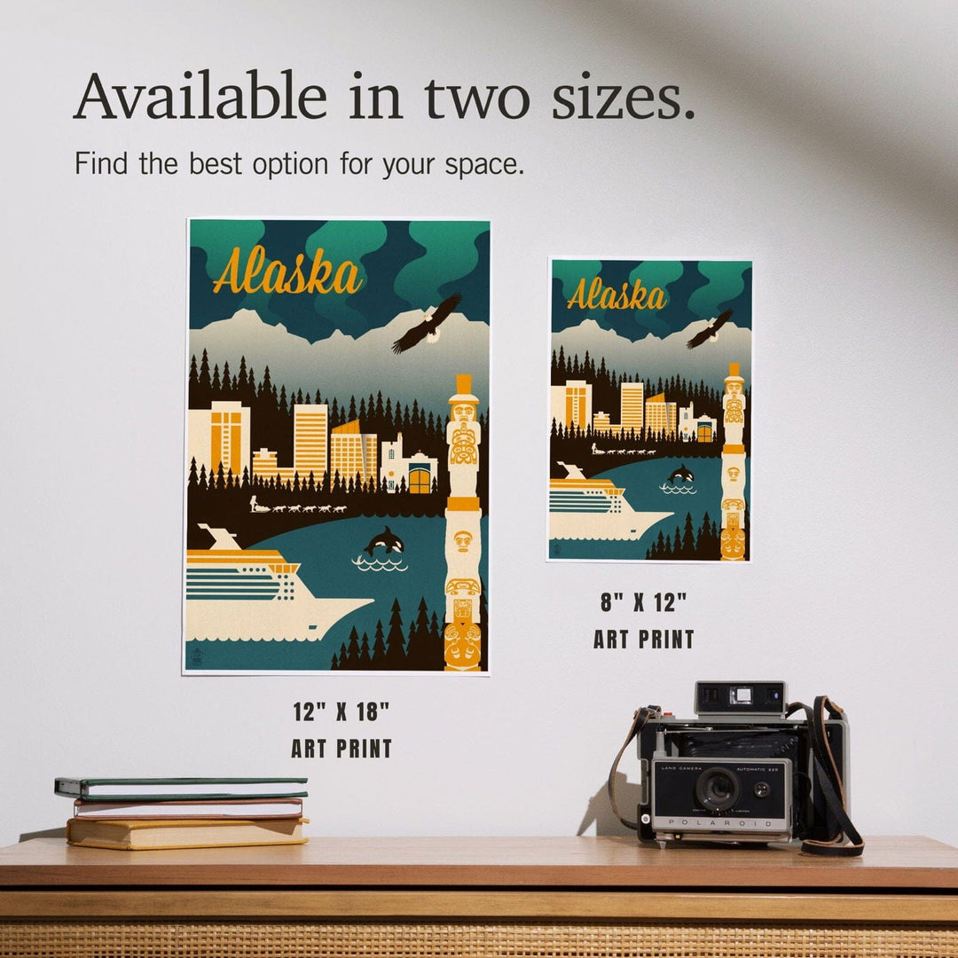 Alaska, Retro Skyline, Art & Giclee Prints Art Lantern Press 