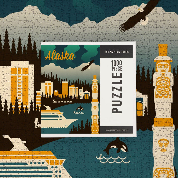 Alaska, Retro Skyline, Jigsaw Puzzle Puzzle Lantern Press 