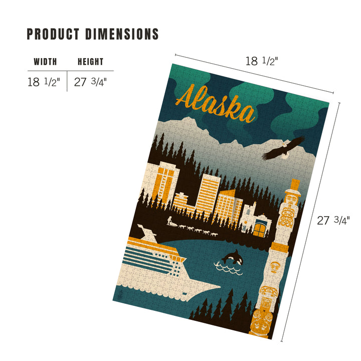 Alaska, Retro Skyline, Jigsaw Puzzle Puzzle Lantern Press 