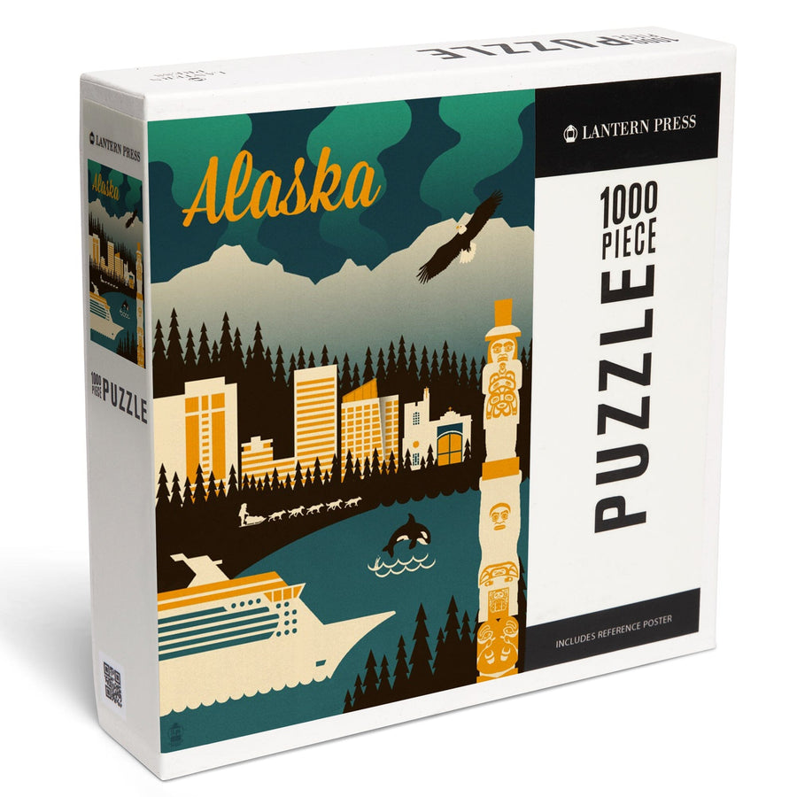 Alaska, Retro Skyline, Jigsaw Puzzle Puzzle Lantern Press 