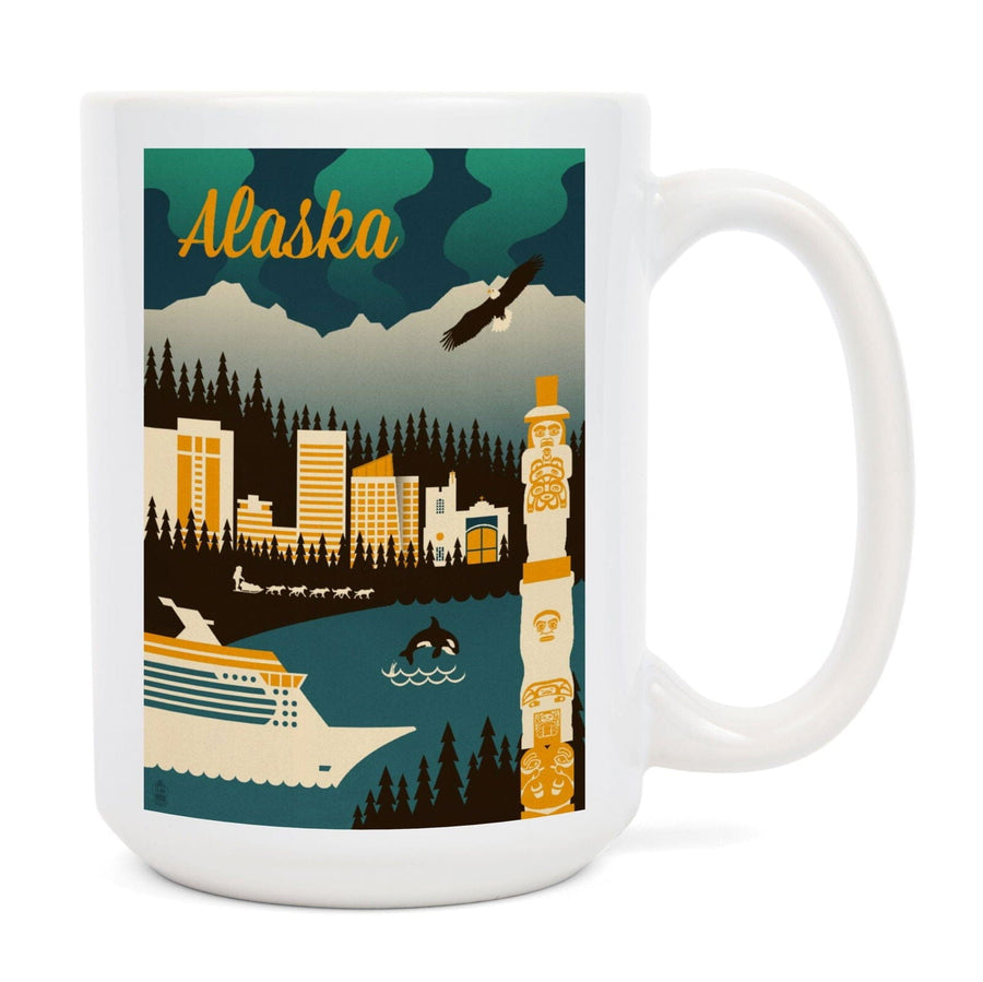 Alaska, Retro Skyline, Lantern Press Artwork, Ceramic Mug Mugs Lantern Press 