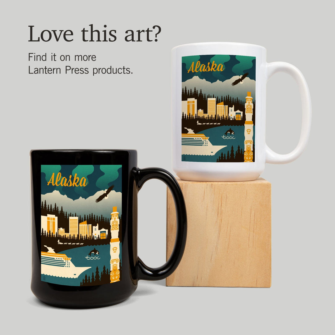 Alaska, Retro Skyline, Lantern Press Artwork, Ceramic Mug Mugs Lantern Press 