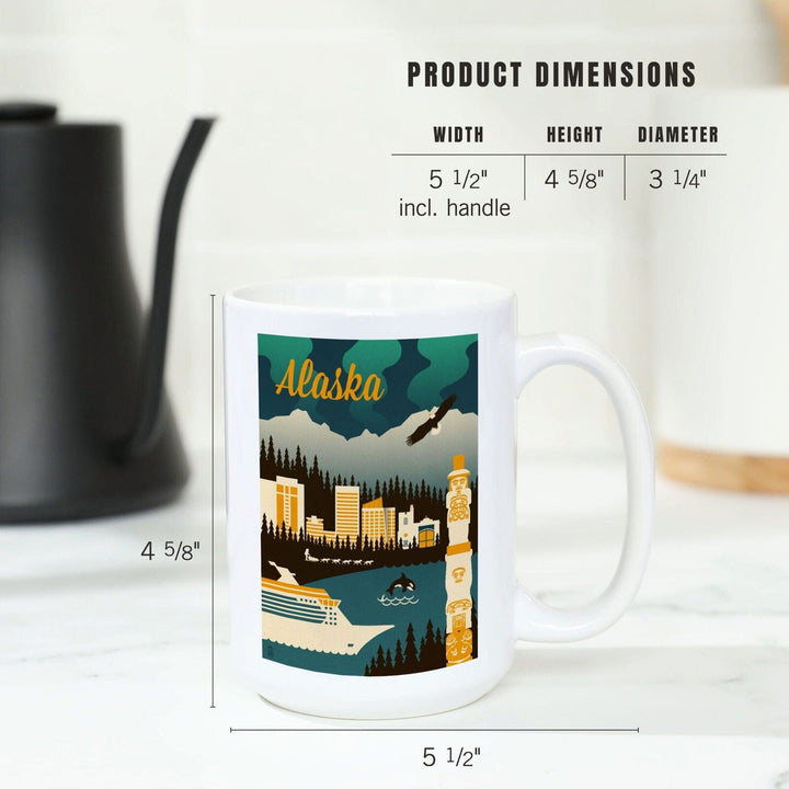 Alaska, Retro Skyline, Lantern Press Artwork, Ceramic Mug Mugs Lantern Press 