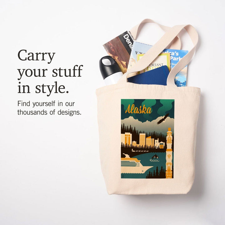 Alaska, Retro Skyline, Lantern Press Artwork, Tote Bag Totes Lantern Press 