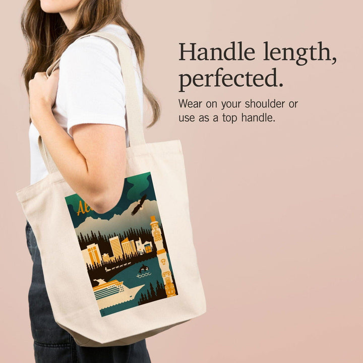 Alaska, Retro Skyline, Lantern Press Artwork, Tote Bag Totes Lantern Press 