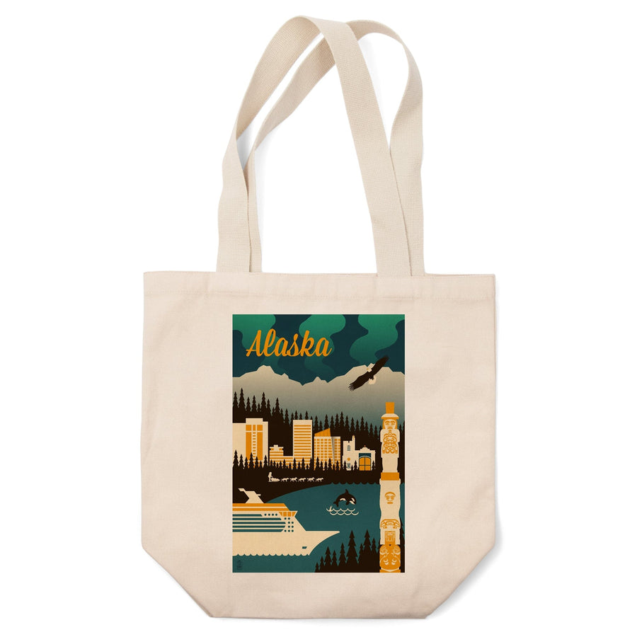 Alaska, Retro Skyline, Lantern Press Artwork, Tote Bag Totes Lantern Press 