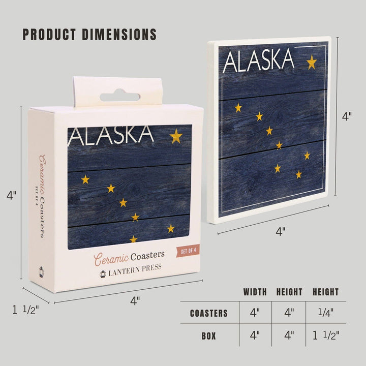 Alaska, Rustic State Flag, Lantern Press Artwork, Coaster Set Coasters Lantern Press 