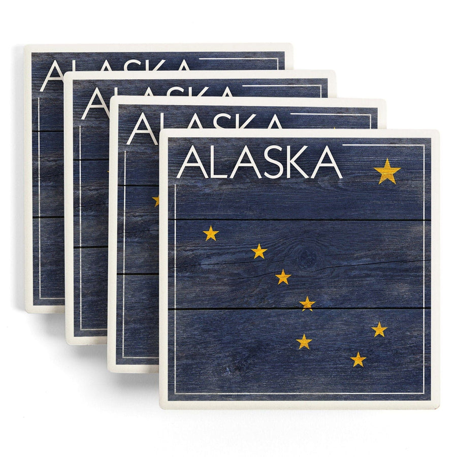 Alaska, Rustic State Flag, Lantern Press Artwork, Coaster Set Coasters Lantern Press 