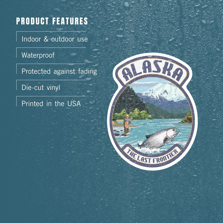 Alaska, Salmon Fisherman Angler, Contour, Vinyl Sticker Sticker Lantern Press 