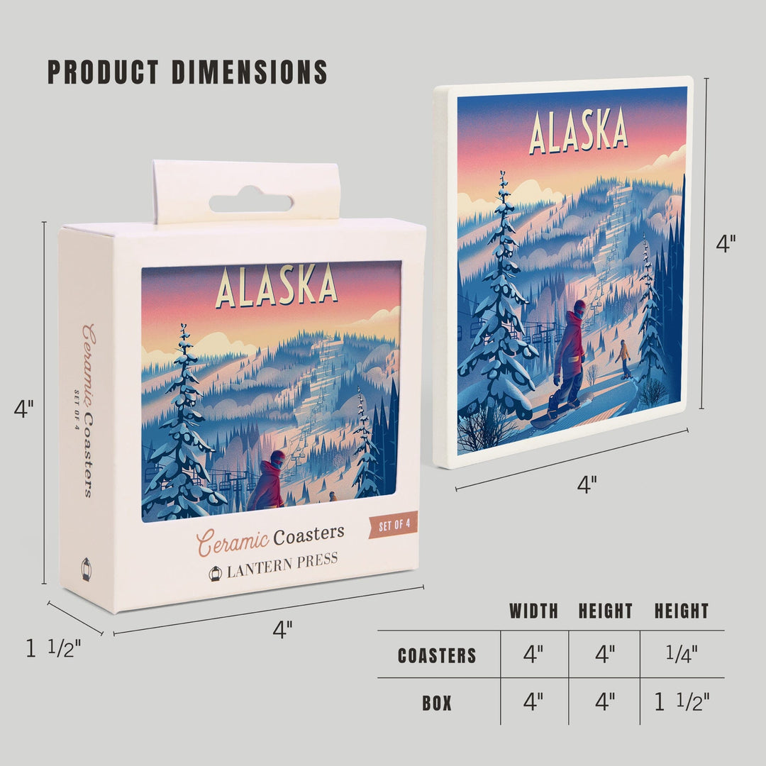 Alaska, Shred the Gnar, Snowboarding, Coasters Coasters Lantern Press 
