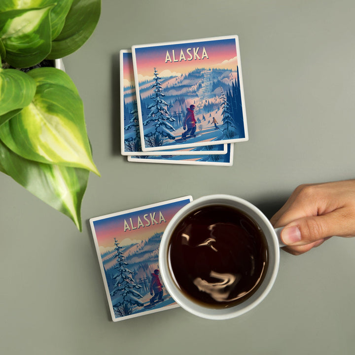 Alaska, Shred the Gnar, Snowboarding, Coasters Coasters Lantern Press 