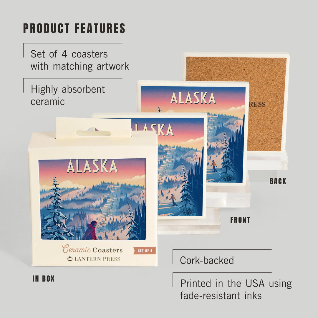 Alaska, Shred the Gnar, Snowboarding, Coasters Coasters Lantern Press 