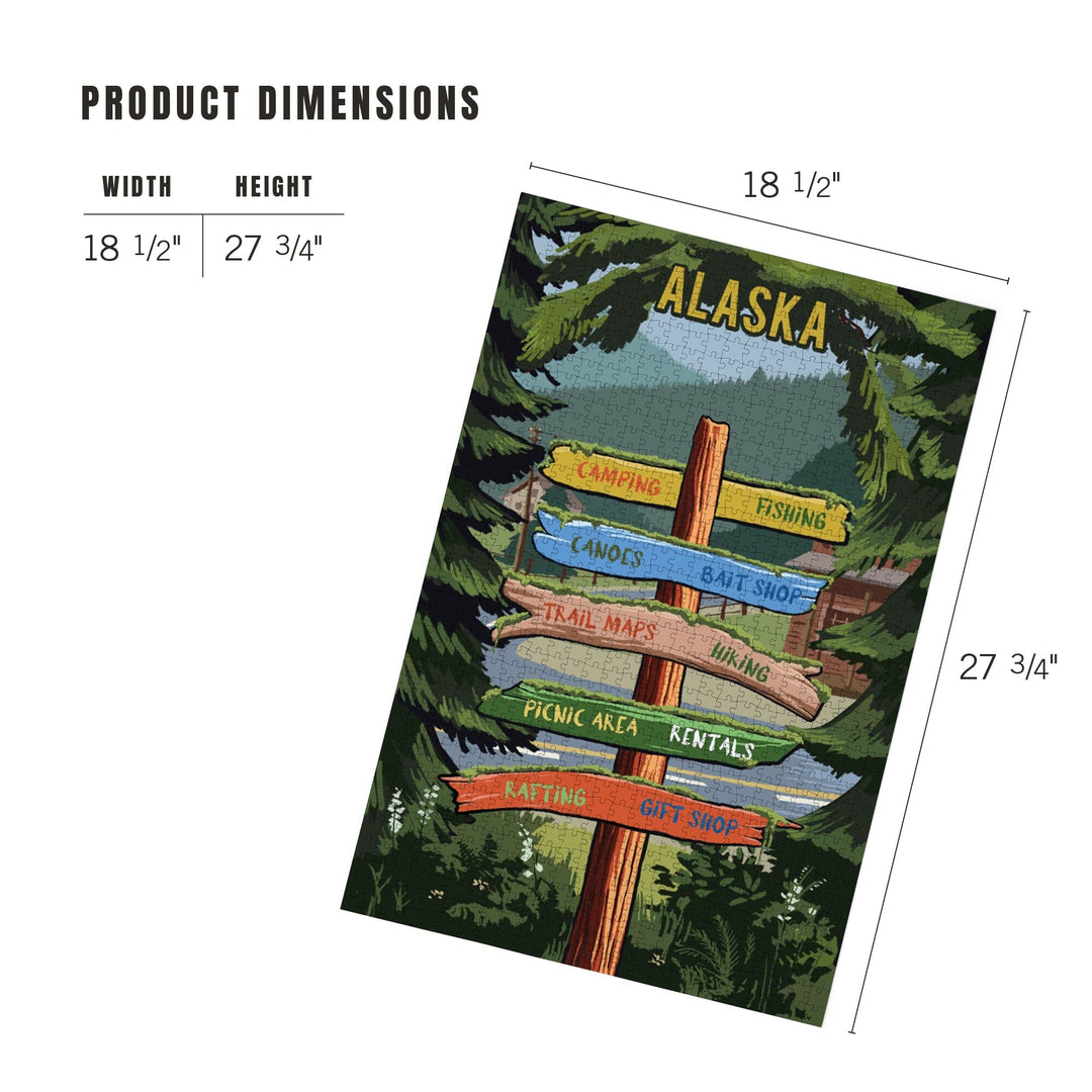 Alaska, Signpost, Forest and Camp, Jigsaw Puzzle Puzzle Lantern Press 