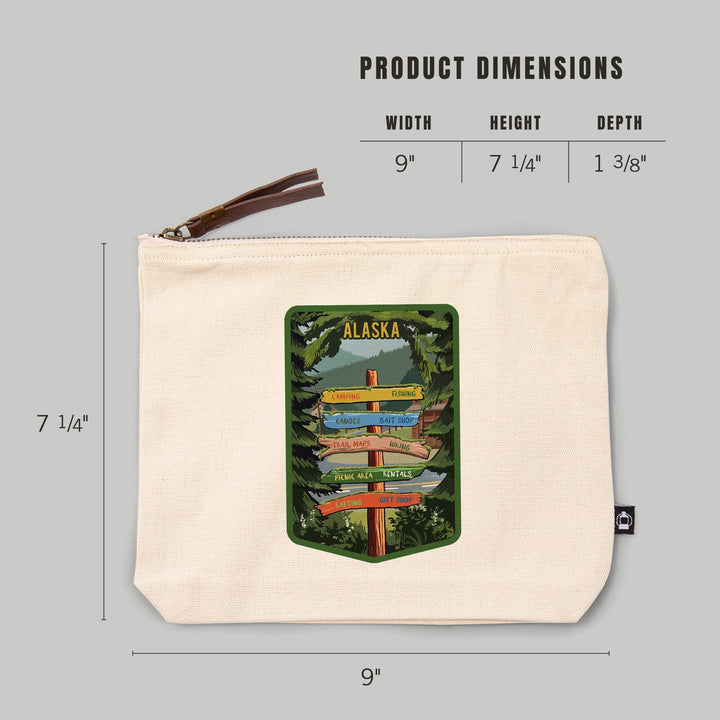 Alaska, Signpost, Forest and Camp,, Organic Cotton Zipper Pouch, Go Bag Totes Lantern Press 