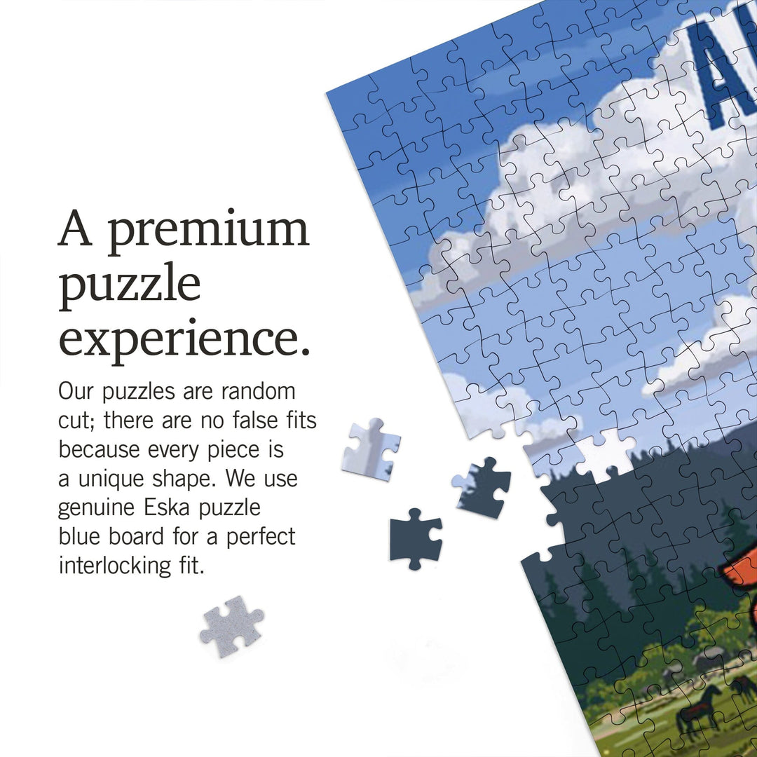Alaska, Signpost, Meadow, Jigsaw Puzzle Puzzle Lantern Press 