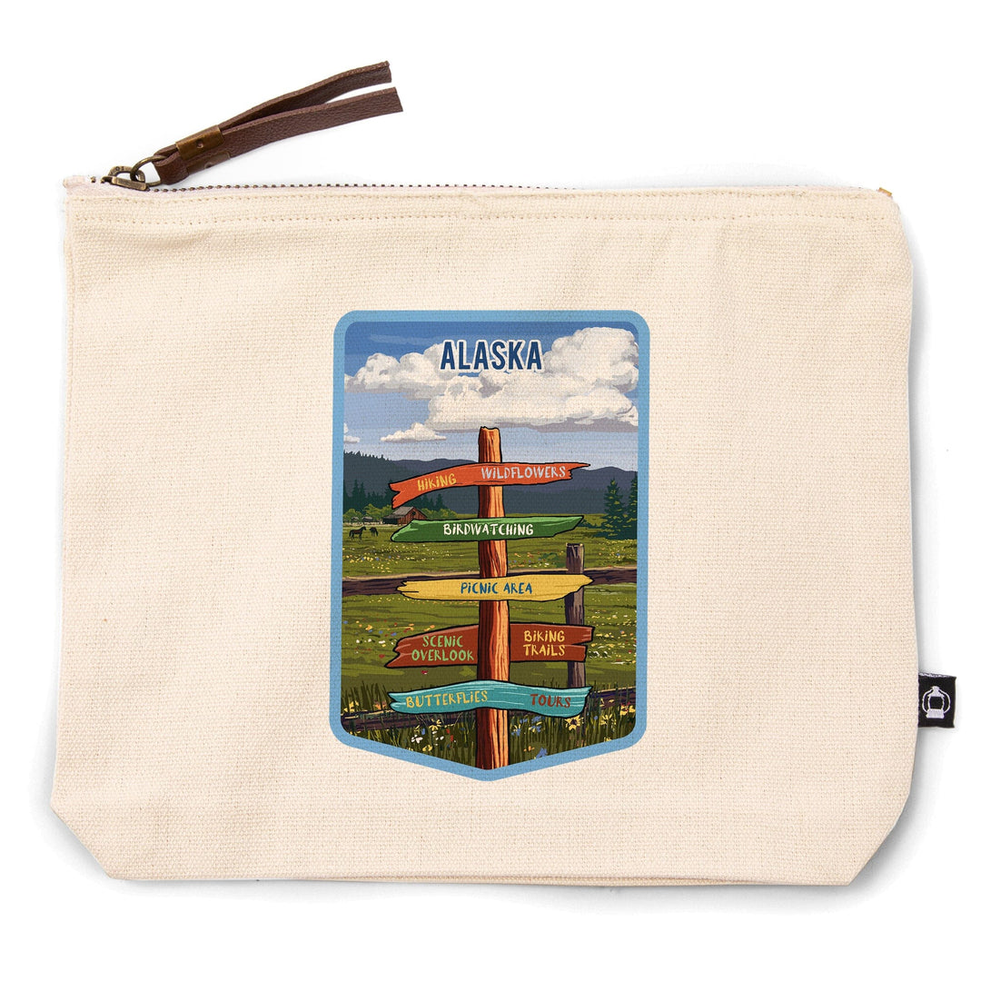 Alaska, Signpost, Meadow,, Organic Cotton Zipper Pouch, Go Bag Totes Lantern Press 