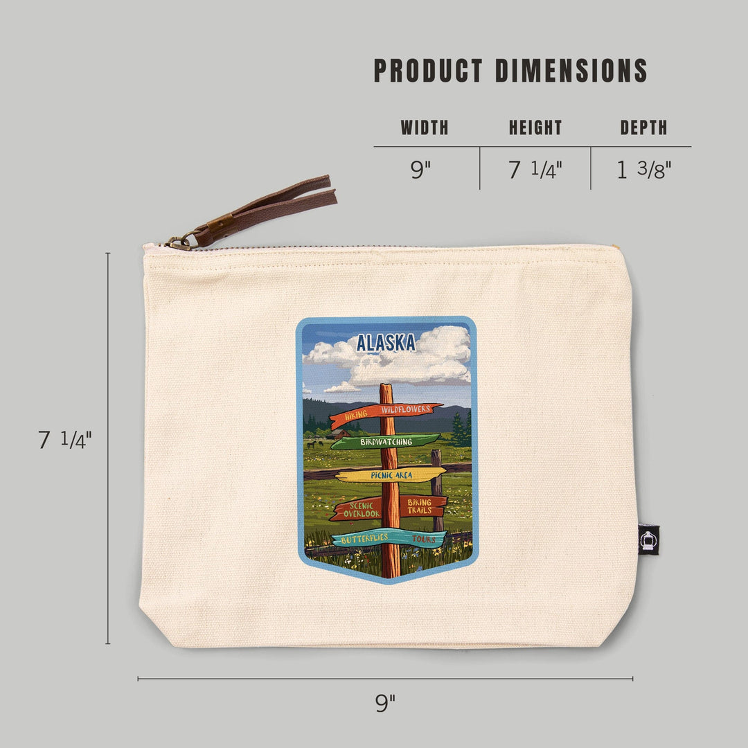 Alaska, Signpost, Meadow,, Organic Cotton Zipper Pouch, Go Bag Totes Lantern Press 