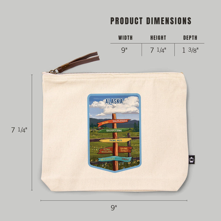 Alaska, Signpost, Meadow,, Organic Cotton Zipper Pouch, Go Bag Totes Lantern Press 