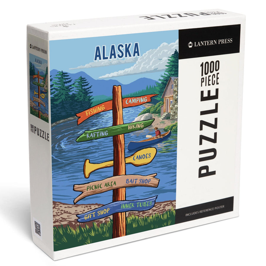 Alaska, Signpost, River, Jigsaw Puzzle Puzzle Lantern Press 