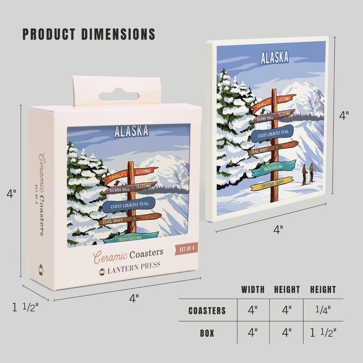 Alaska, Signpost, Ski and Snow, Coasters Coasters Lantern Press 