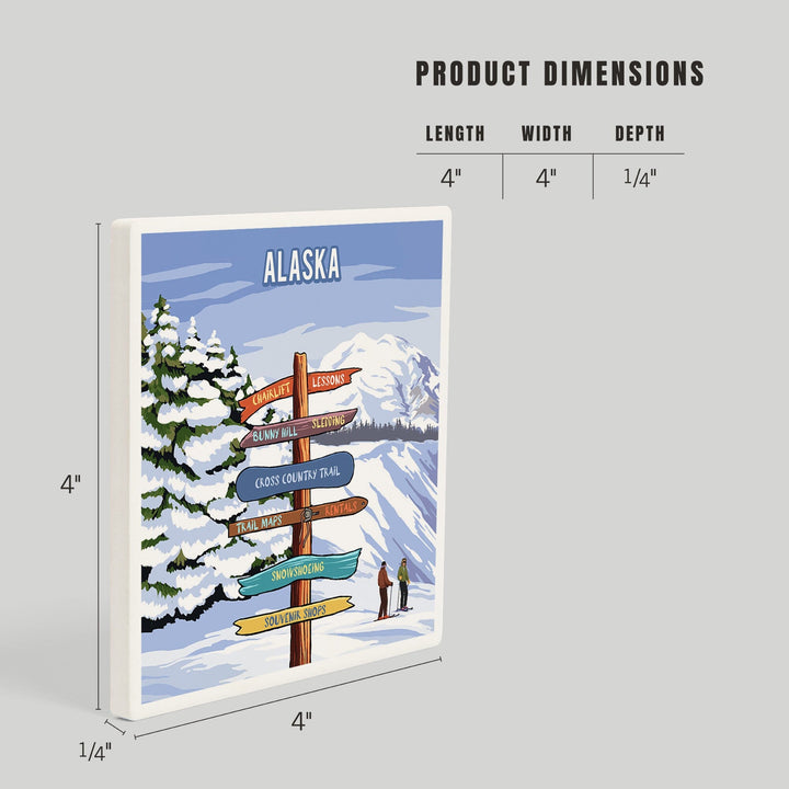 Alaska, Signpost, Ski and Snow, Coasters Coasters Lantern Press 