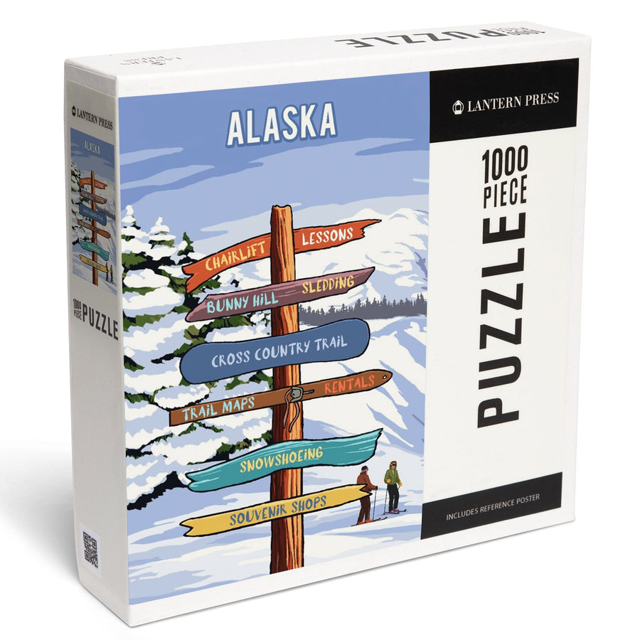 Alaska, Signpost, Ski and Snow, Jigsaw Puzzle Puzzle Lantern Press 