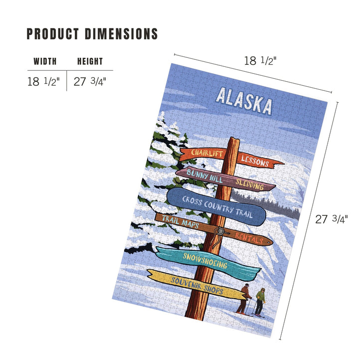 Alaska, Signpost, Ski and Snow, Jigsaw Puzzle Puzzle Lantern Press 
