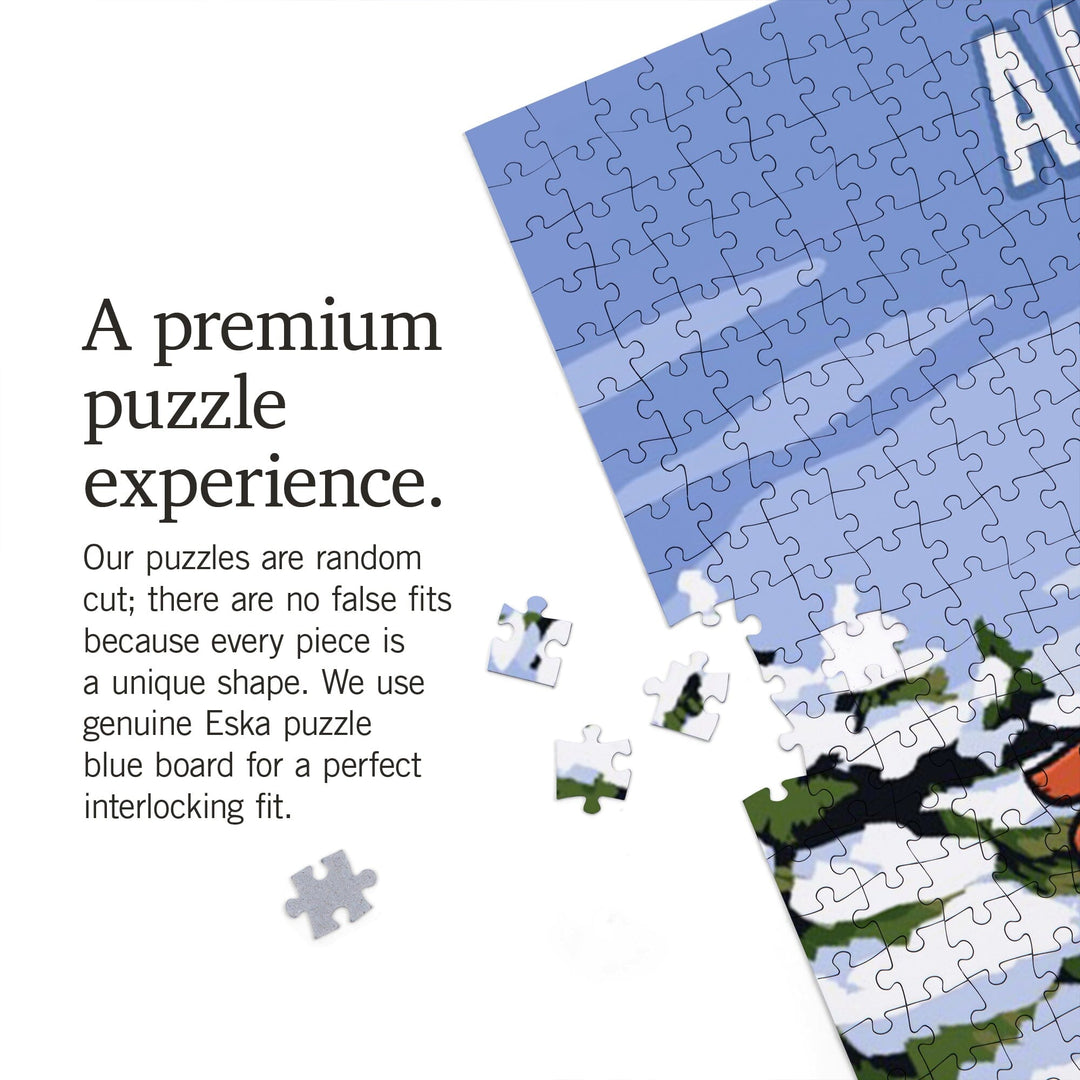 Alaska, Signpost, Ski and Snow, Jigsaw Puzzle Puzzle Lantern Press 