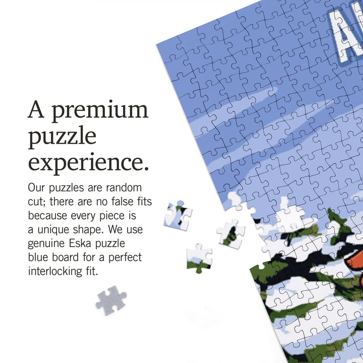 Alaska, Signpost, Ski and Snow, Jigsaw Puzzle Puzzle Lantern Press 