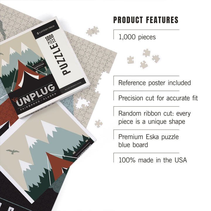 Alaska, Simply Outdoors, Go Unplug, Tent Puzzle Lantern Press 