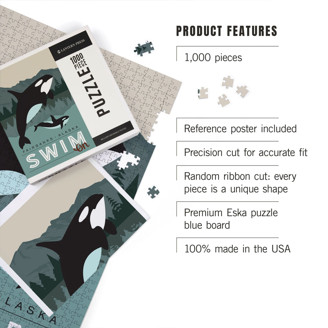 Alaska, Simply Outdoors, Swim On, Orca and Calf Puzzle Lantern Press 